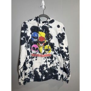 Power Rangers Mens Tie Dye Graphic Hoodie Black White Large 90s Nostalgia MM